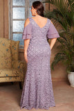 Mermaid Ruffled Appliqued Purple Plus Size Mother of the Bride Dress