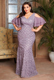 Mermaid Ruffled Appliqued Purple Plus Size Mother of the Bride Dress