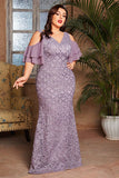 Mermaid Ruffled Appliqued Purple Plus Size Mother of the Bride Dress