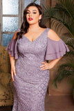 Mermaid Ruffled Appliqued Purple Plus Size Mother of the Bride Dress