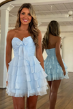 Royal Blue Chiffon A Line Sweetheart Tiered Short Homecoming Dress