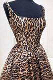 Brown Leopard A-Line Square Neck Short Homecoming Dress