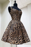 Brown Leopard A-Line Square Neck Short Homecoming Dress