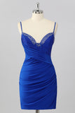 Royal Blue Corset Tight Mini Homecoming Dress with Beading