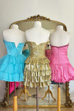 Strapless Cut Out Gold A Line Tiered Metallic Homecoming Dress