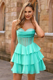A-Line Corset Strapless Yellow Homecoming Dress With Ruffles