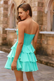 A-Line Corset Strapless Yellow Homecoming Dress With Ruffles