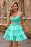 A-Line Corset Strapless Yellow Homecoming Dress With Ruffles