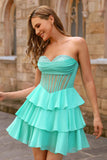 A-Line Corset Strapless Yellow Homecoming Dress With Ruffles