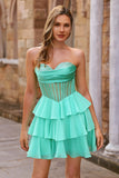 A-Line Corset Strapless Yellow Homecoming Dress With Ruffles