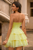 A-Line Corset Strapless Yellow Homecoming Dress With Ruffles