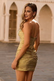 Golden Bodycon Strapless Homecoming Dress With Appliques