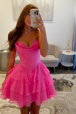 Fuchsia A Line Sweetheart Corset Short Homecoming Dress with Ruffles