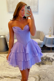 Fuchsia A Line Sweetheart Corset Short Homecoming Dress with Ruffles