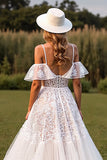 A Line Lace White Cold Shoulder Long Wedding Dress