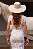 Mermaid V Neck Lace White Boho Wedding Dress With Slit