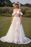 Lace White Cold Shoulder A Line Wedding Dress