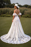 Lace White Cold Shoulder A Line Wedding Dress