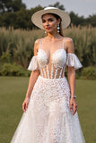 Lace White Cold Shoulder A Line Wedding Dress