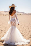 Corset Off The Shoulder Long Sleeves White Mermaid Wedding Dress