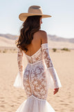Corset Off The Shoulder Long Sleeves White Mermaid Wedding Dress