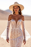 White Off The Shoulder Corset Lace Mermaid Boho Wedding Dress