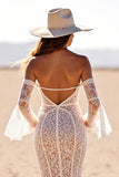 White Off The Shoulder Corset Lace Mermaid Boho Wedding Dress