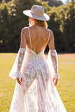 Spaghetti Straps Lace Detachable A Line White Wedding Dress With Slit