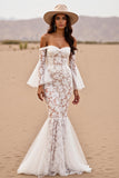 Lace White Off The Shoulder Mermaid Boho Wedding Dress