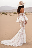 Lace White Off The Shoulder Mermaid Boho Wedding Dress