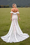 Off The Shoulder Corset White A Line High Low Wedding Dress