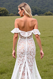 Off The Shoulder Corset White A Line High Low Wedding Dress