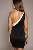 Black One Shoulder Bodycon Cocktail Dress with Bow