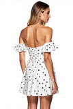 Strapless A Line White Black Polka Dot Cocktail Dress