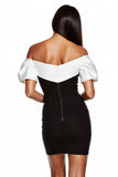 Black and White Bodycon Off the Shoulder Cocktail Dress