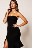 Strapless Asymmetrical Black Cocktail Dress with Slit