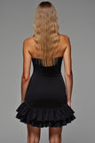 Black Strapless Cocktail Dress with Ruffles
