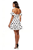 White Off the Shoulder Black Polka Dot A Line Cocktail Dress