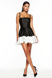 Black and White A Line Satin Cocktail Dress