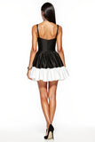 Black and White A Line Satin Cocktail Dress