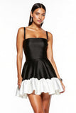 Black and White A Line Satin Cocktail Dress