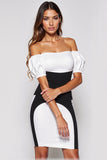 Bodycon Black and White Off the Shoulder Cocktail Dress