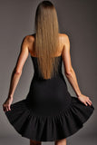 Black Strapless A Line Cocktail Dress with Ruffles