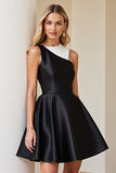 Satin A Line Black and White Short Cocktail Dress