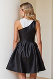 Satin A Line Black and White Short Cocktail Dress