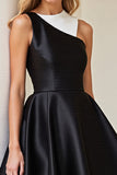 Satin A Line Black and White Short Cocktail Dress