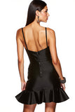 Satin Black Spaghetti Straps Short Cocktail Dress with Ruffles
