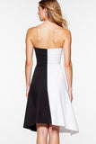 Strapless A Line Black and White Cocktail Dress with Slit