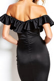 Black Off the Shoulder Bodycon Short Cocktail Dress with Ruffles