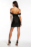 Off the Shoulder Satin Bodycon Black Cocktail Dress with Slit